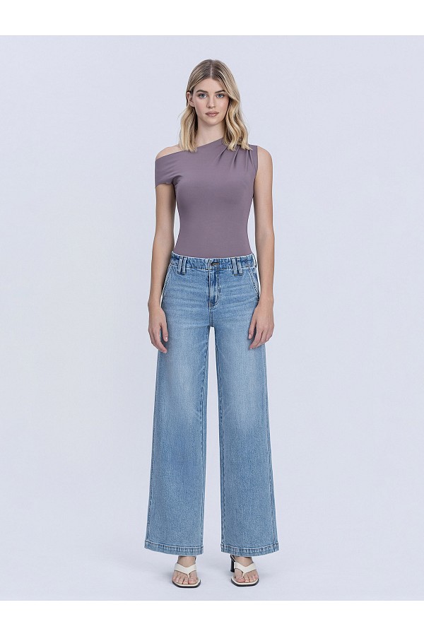 HIGH RISE WAIST FACING WIDE JEANS W...